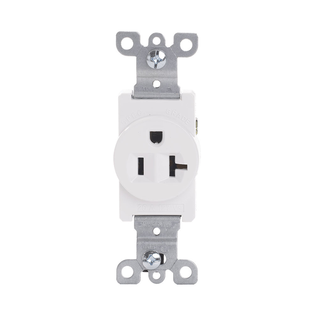 Single Receptacle Outlet, 20 Amp/125 Volt, NEMA 5-20R, 2-Pole, 3-Wire, Grounding, Side Wire