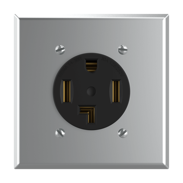 30A Flush Mounting Receptacle, 125/250 Volt, NEMA 14-30R, 3-Pole, 4-Wire, Straight Blade, Industrial Grade, Grounding, Steel Strap, Side Wire