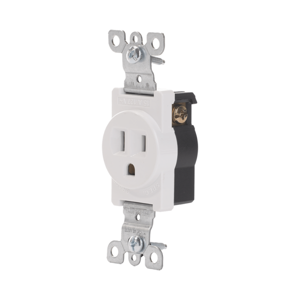 Single Receptacle Outlet, 15 Amp/125 Volt, NEMA 5-15R, 2-Pole, 3-Wire, Grounding, Side Wire