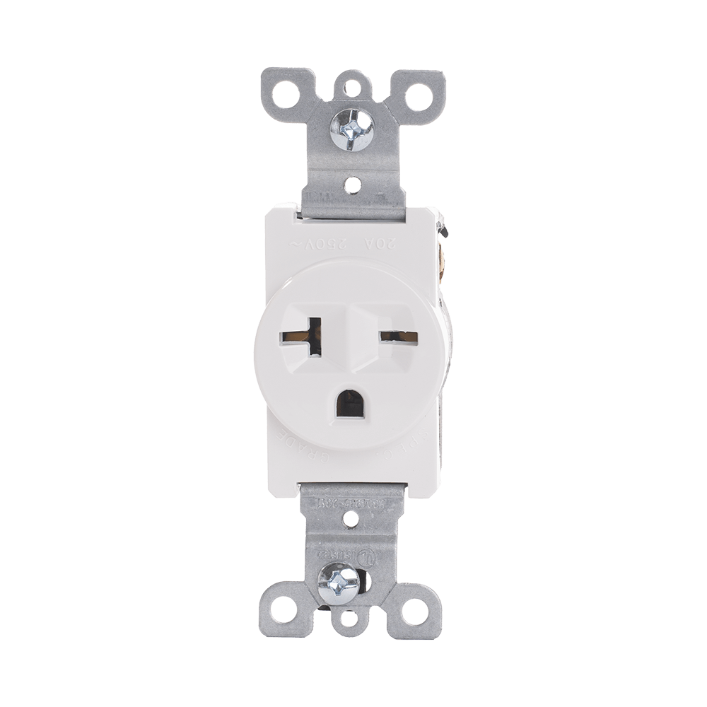 Single Receptacle Outlet, Commercial Grade, 20 Amp/250 Volt, NEMA 6-20R - White