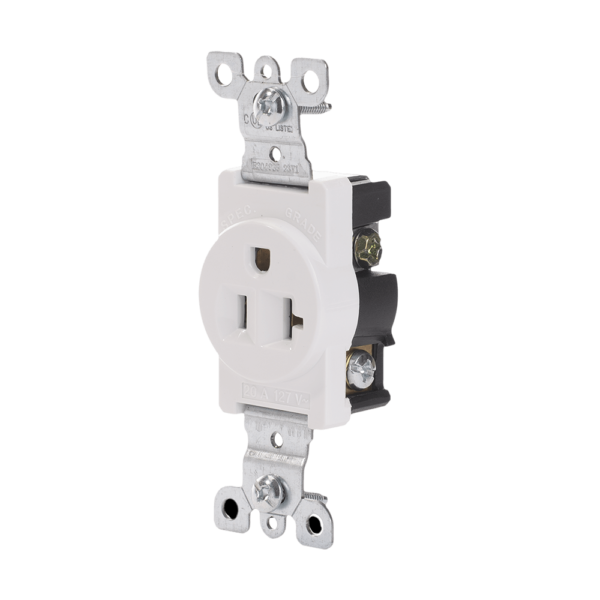 Single Receptacle Outlet, 20 Amp/125 Volt, NEMA 5-20R, 2-Pole, 3-Wire, Grounding, Side Wire