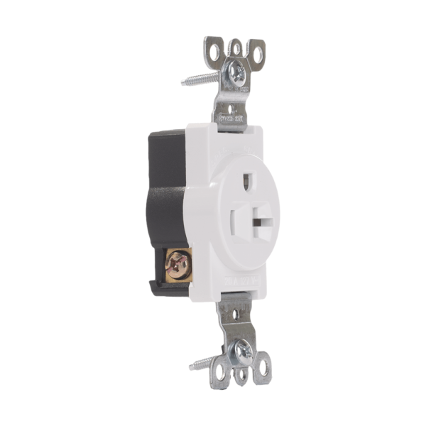 Single Receptacle Outlet, 20 Amp/125 Volt, NEMA 5-20R, 2-Pole, 3-Wire, Grounding, Side Wire