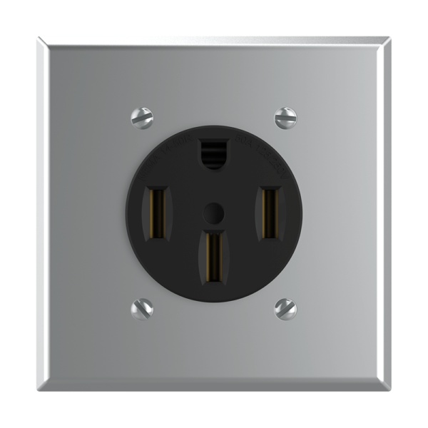 50A Flush Mounting Receptacle, 125/250 Volt, NEMA 14-50R, 3-Pole, 4-Wire, Straight Blade, Industrial Grade, Grounding, Steel Strap, Side Wire