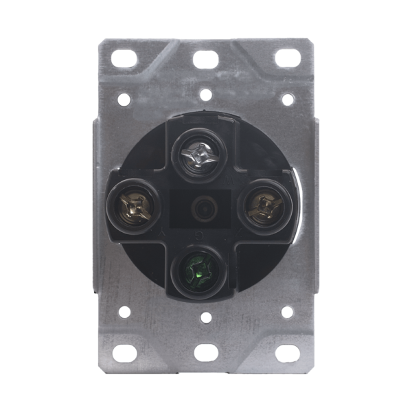 50A Flush Mounting Receptacle, 125/250 Volt, NEMA 14-50R, 3-Pole, 4-Wire, Straight Blade, Industrial Grade, Grounding, Steel Strap, Side Wire