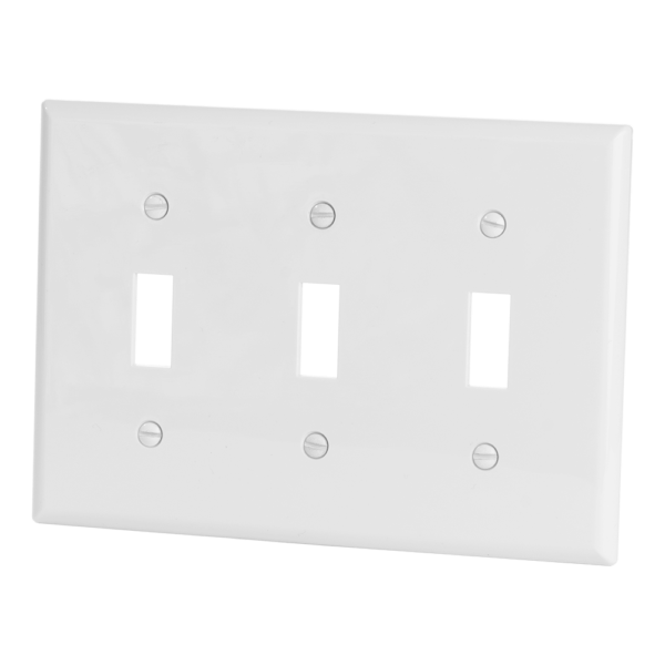 3-Gang Toggle Switch Wall Plate, Standard Size, Polycarbonate Thermoplastic