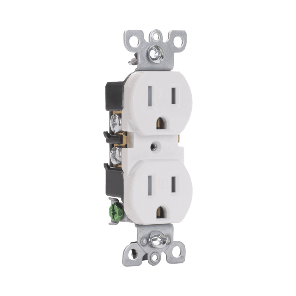 Duplex Receptacle,15 Amp/125 Volt, Tamper-Resistant, 5-15R, 2-Pole, 3-Wire, Grounding, Side or Push-In Wire