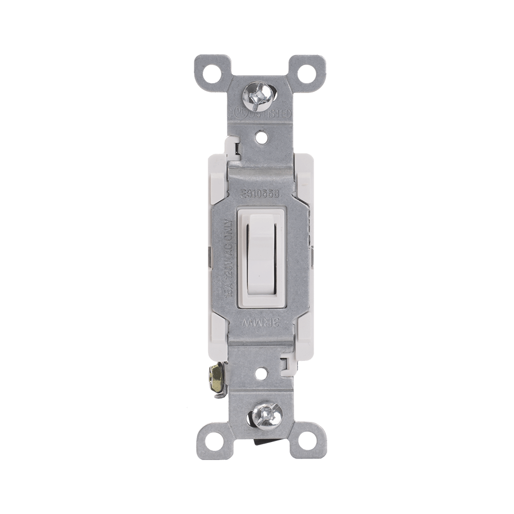 Toggle Framed AC Pole Quiet Switch, 3-Way, 15 Amp/120 Volt, Grounding, Side or Push-In Wire