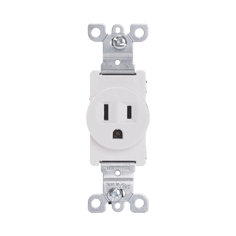 Single Receptacle Outlet, 15 Amp/125 Volt, NEMA 5-15R, 2-Pole, 3-Wire, Grounding, Side Wire