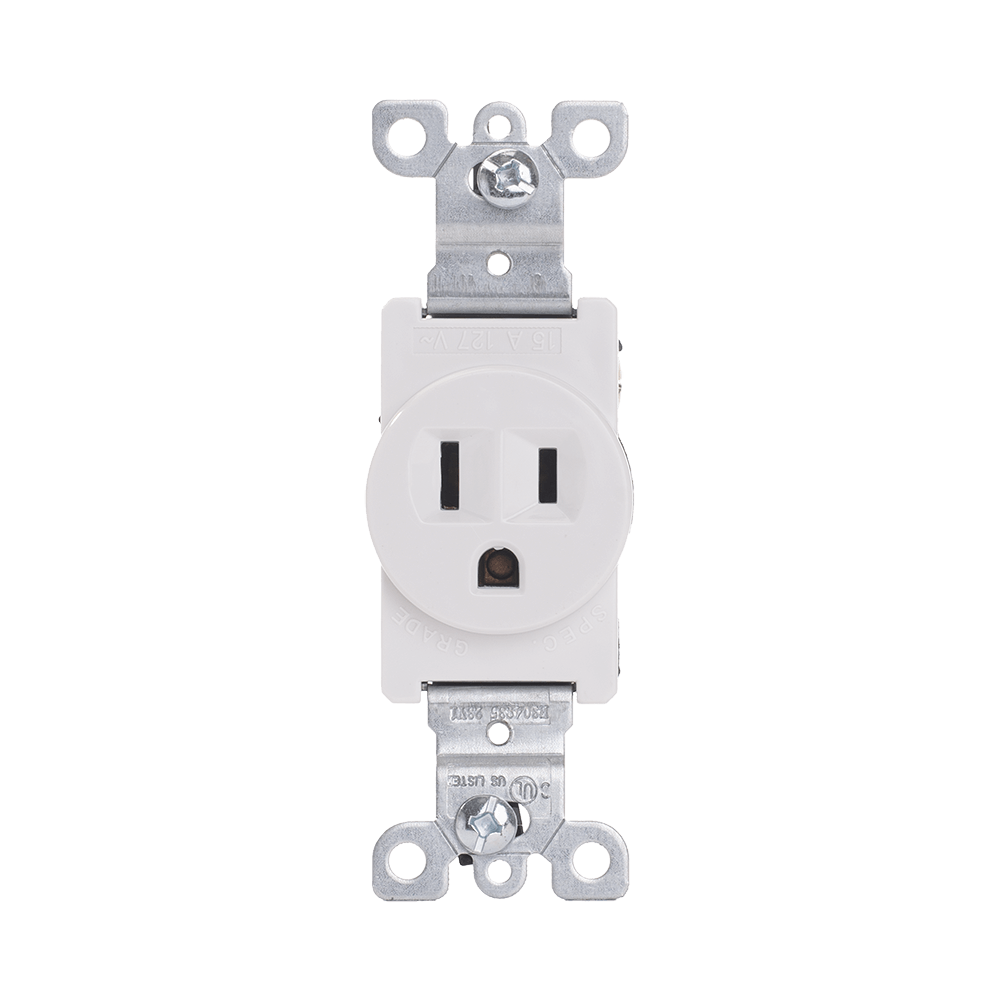 Single Receptacle Outlet, 15 Amp/125 Volt, NEMA 5-15R, 2-Pole, 3-Wire,