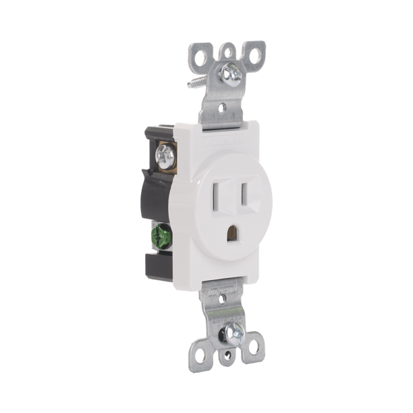 Single Receptacle Outlet, 15 Amp/125 Volt, NEMA 5-15R, 2-Pole, 3-Wire, Grounding, Side Wire